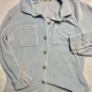 Wallflower Blue Gray Button Up Cozy Soft Terrycloth Shacket
